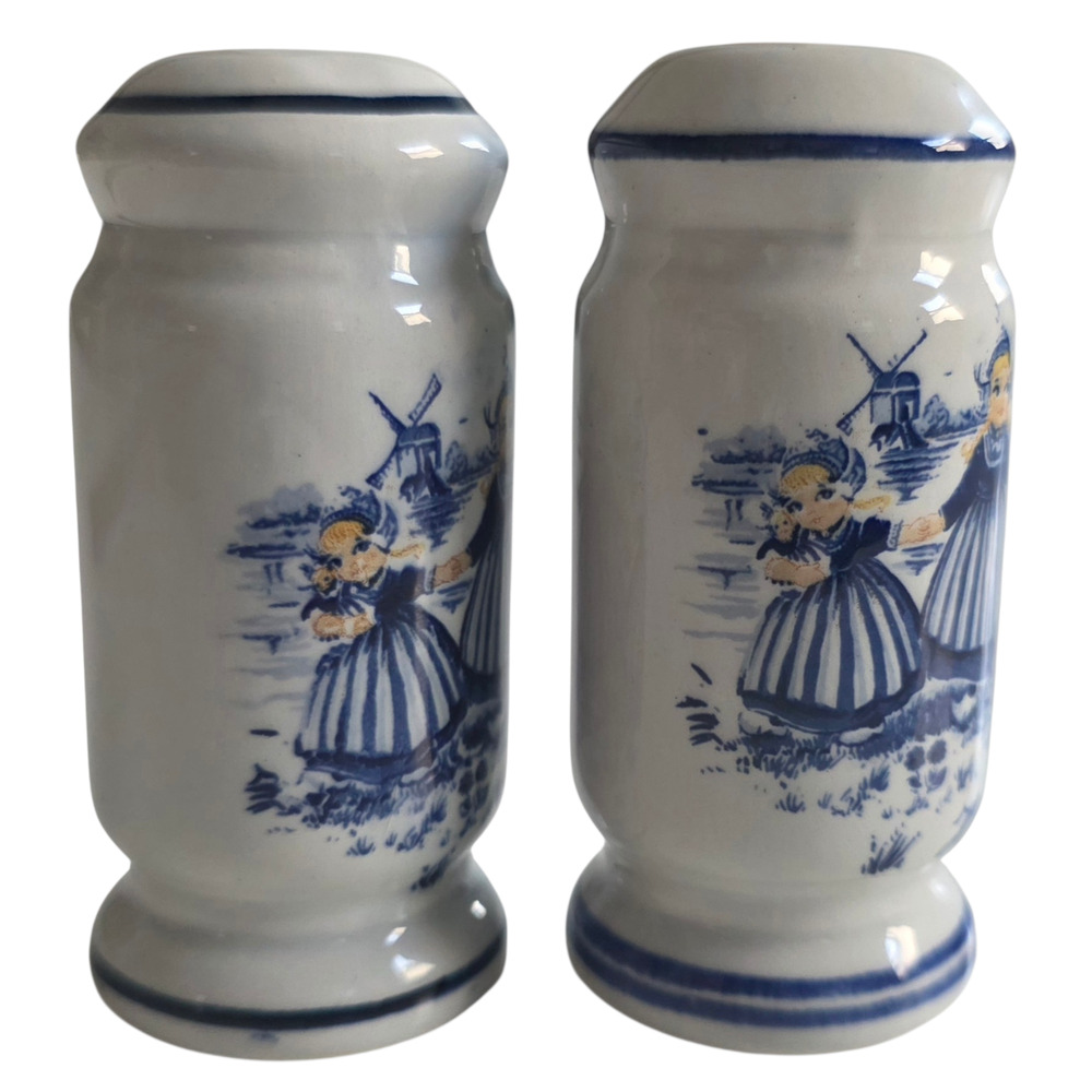 Vintage Delft Blue & White Dutch Hand Painted Salt Pepper Set - Picture 2 of 9